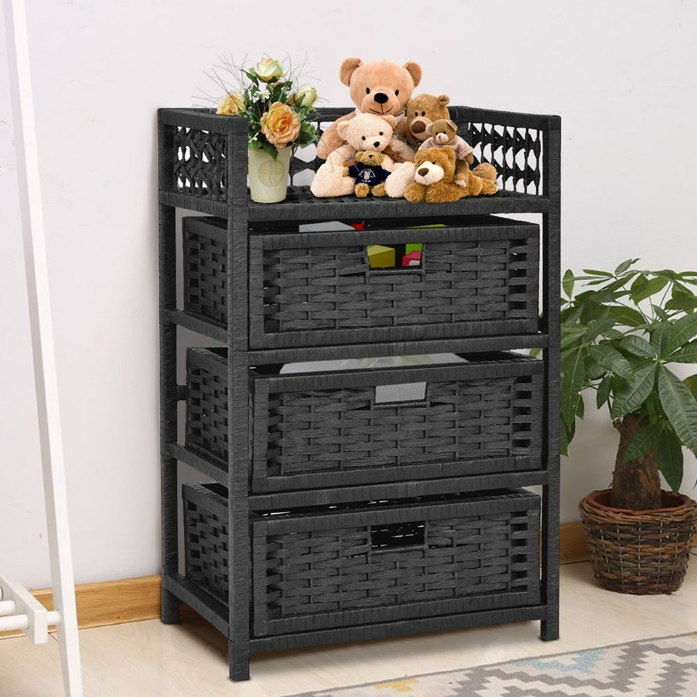 3 Drawer Storage Unit Tower Shelf Wicker Baskets Storage