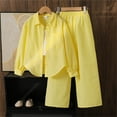 thumbnail image 2 of LYHaoo 2 Pcs Outfits Sets for Girls Girls Autumn Outfit Long Sleeve Button Down Shirt With Bow And Classic Striped Pants Comfortable Casual Wear For Girls Sizes 7-8 Years(Yellow), 2 of 5