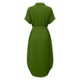 thumbnail image 5 of ClodeEU Women's Short Sleeve Button Down Shirt Dress,Casual Tie Waist Midi Dress with Side Slit Green,Women's Plus XXL, 5 of 8