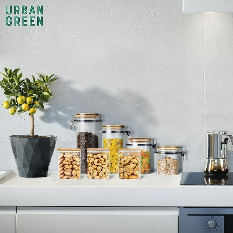 Glass Jars with Bamboo Lids, Square Glass Jar with airtight lids of 6 pack  of 28oz, Square glass storage jars with airtight lids, Glass Food Storage  Containers with airtight lids, Pantry Organization