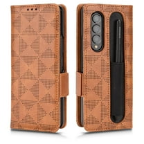 Dteck Wallet Case for Samsung Galaxy Z Fold 4 with S Pen Holder, Credit Card Holder Wallet PU Leather Flip Folio Case with Wrist Strap for Galaxy Z Fold 4, Brown