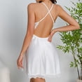 thumbnail image 3 of Naittoop Satin Nightdress Mesh Floral Lace Trim V Neck Negligees Sexy Backless Spaghetti Strap Sleep Dress with Crossback Design Sleepwear Nightwear Summer Silk Nighties, 3 of 3
