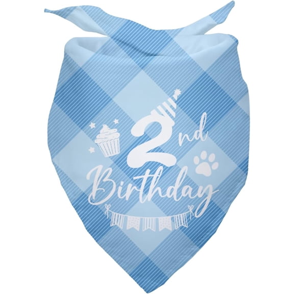 Dog 2nd Birthday Bandana - Plaid Blue Triangle Scarf for Pet Puppy - Happy Birthday Party Decoration - Dog Lover Gift