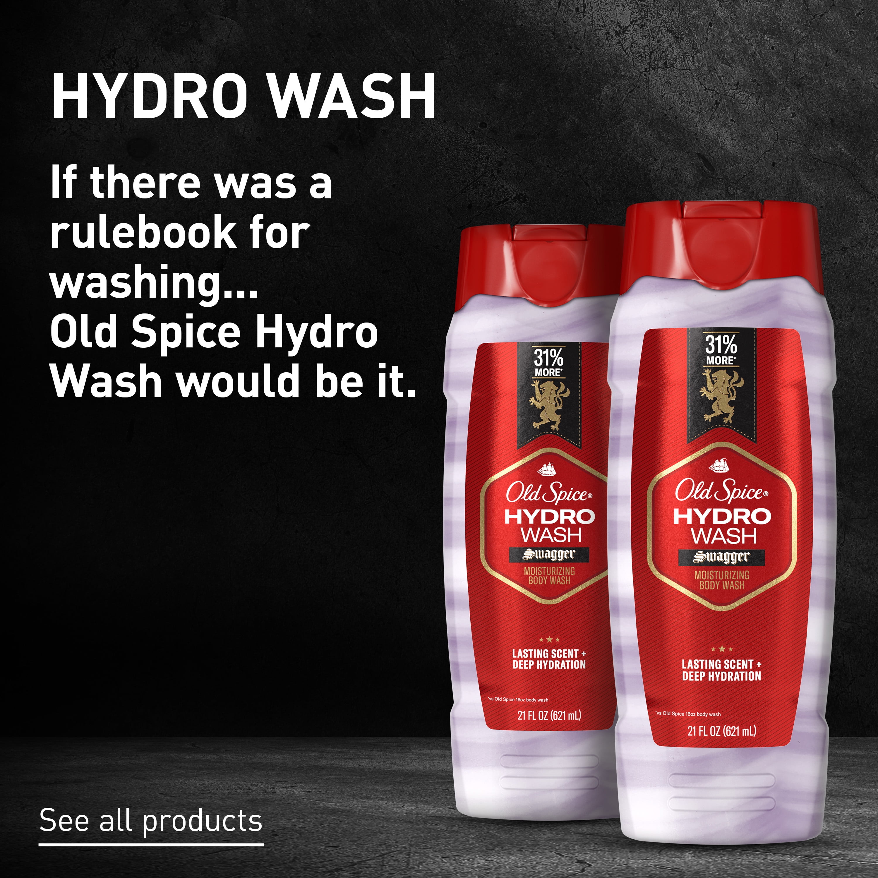 Old Spice Men's Moisturizing Hydro Body Wash, Swagger Scent, for All Skin Types, 21 fl oz, Twin Pack