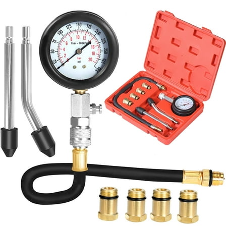 ZFITEI Strong and Durable Compression Tester Cylinder Pressure Gauge Kit, Red