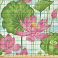thumbnail image 2 of Ambesonne Lotus Fabric by the Yard Microfiber, Japanese Nature Scene, 1 Yard, Fern Green Pale Blue, 2 of 2