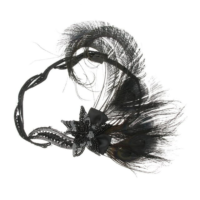 Tocado estilo Flapper Sunnimix Diadema Plumas Años 20 Accesorio Gatsby Negro