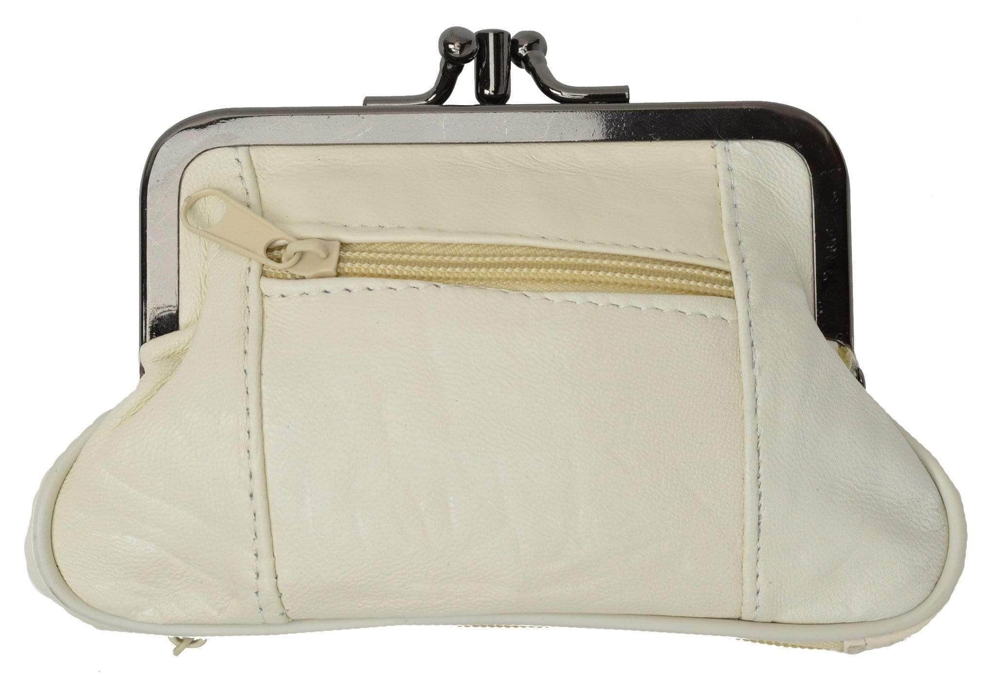 Genuine Leather Change Purse with Zipper Bottom Compartment 