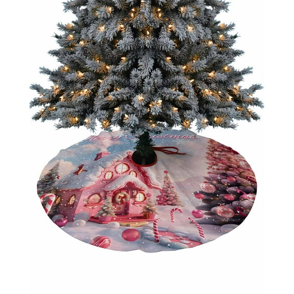 Pink Christmas Christmas Tree Skirt 48 Inches Large Christmas Skirt Tree, Farmhouse Xmas Tree Snowflake Tree Skirt Christmas Decorations for Fireplace Party Holidays Indoor Outdoor