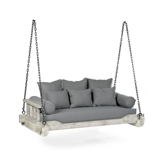 Titan Great Outdoors Grade A Teak Montana Twin Sized Porch Swing Bed With Cushion Pillows And Hanging Chains Com Teak Montana Twin Sized Porch Swing Bed, Outdoor Porch Swing Bed Cushions