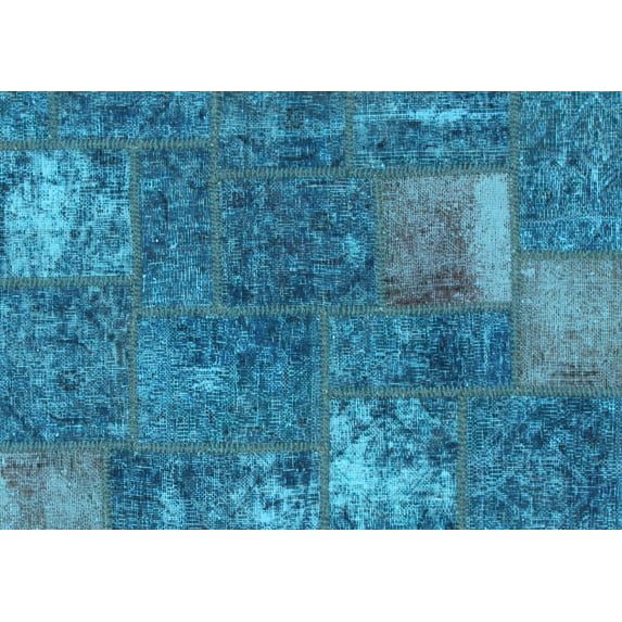 Ahgly Company Indoor Rectangle Patchwork Light Blue Transitional Area Rugs, 5' x 8'