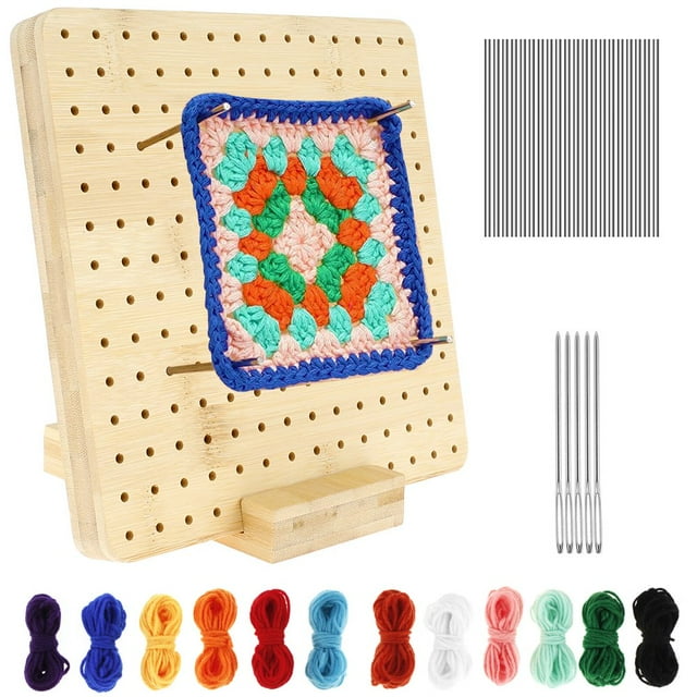 7.9Inch Crochet Blocking Board Bamboo Wooden Blocking Board for Knitting and Crochet Projects Reusable Knitting Blocking Board with 20pcs Stainless Steel Rod Pins for Knitting Lover
