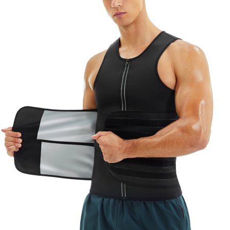 

Irisnaya Sauna Sweat Suit Waist Trainer for Men Workout Sports Vest with Double Adjustable Waist Trimmer Belt(Black X-Large)