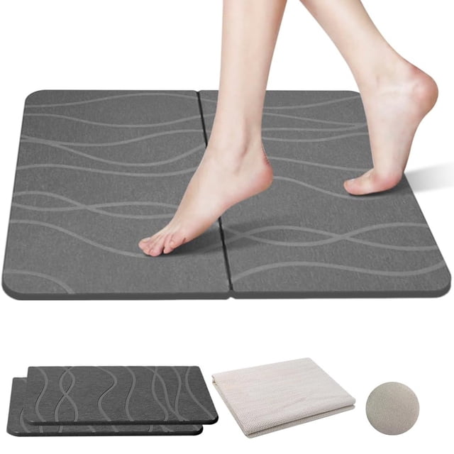 Tapete de Baño de Diatomeas Tapete de Piedra para el Baño Alfombra de Baño Antideslizante Superabsorbente con Secado Rápido y Fácil Limpieza (Gris Oscuro)