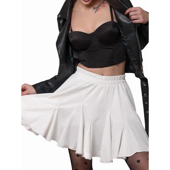 Women'S Pleated - Skirt Basic Casual High Waisted - Flared Mini - Skirts White S