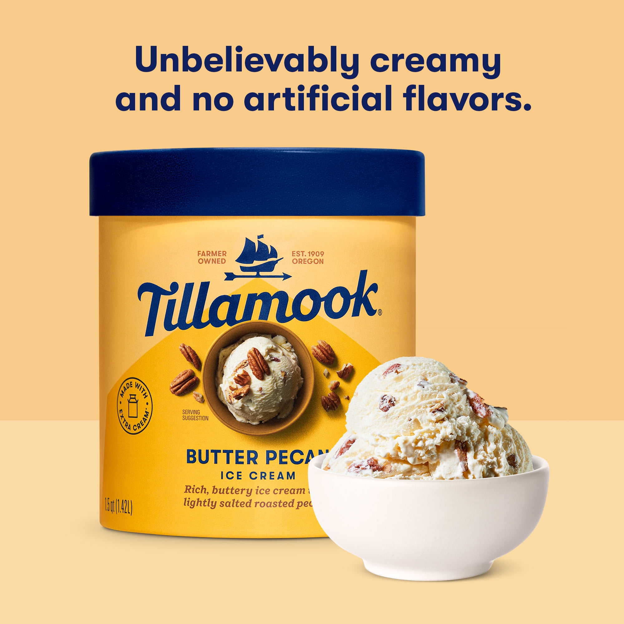 Tillamook Original Premium Butter Pecan Ice Cream, 48 fl oz
