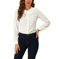 thumbnail image 1 of INSPIRE CHIC Junior's Swiss Dots Long Sleeves Button Front Shirt Peter Pan Collar Blouse, 1 of 5
