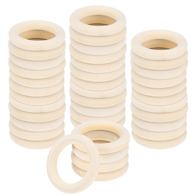 Uxcell 50-Pack Unfinished Wood Rings, 45 mm Natural Wooden Rings for Macrame Jewelry Making/DIY Crafts