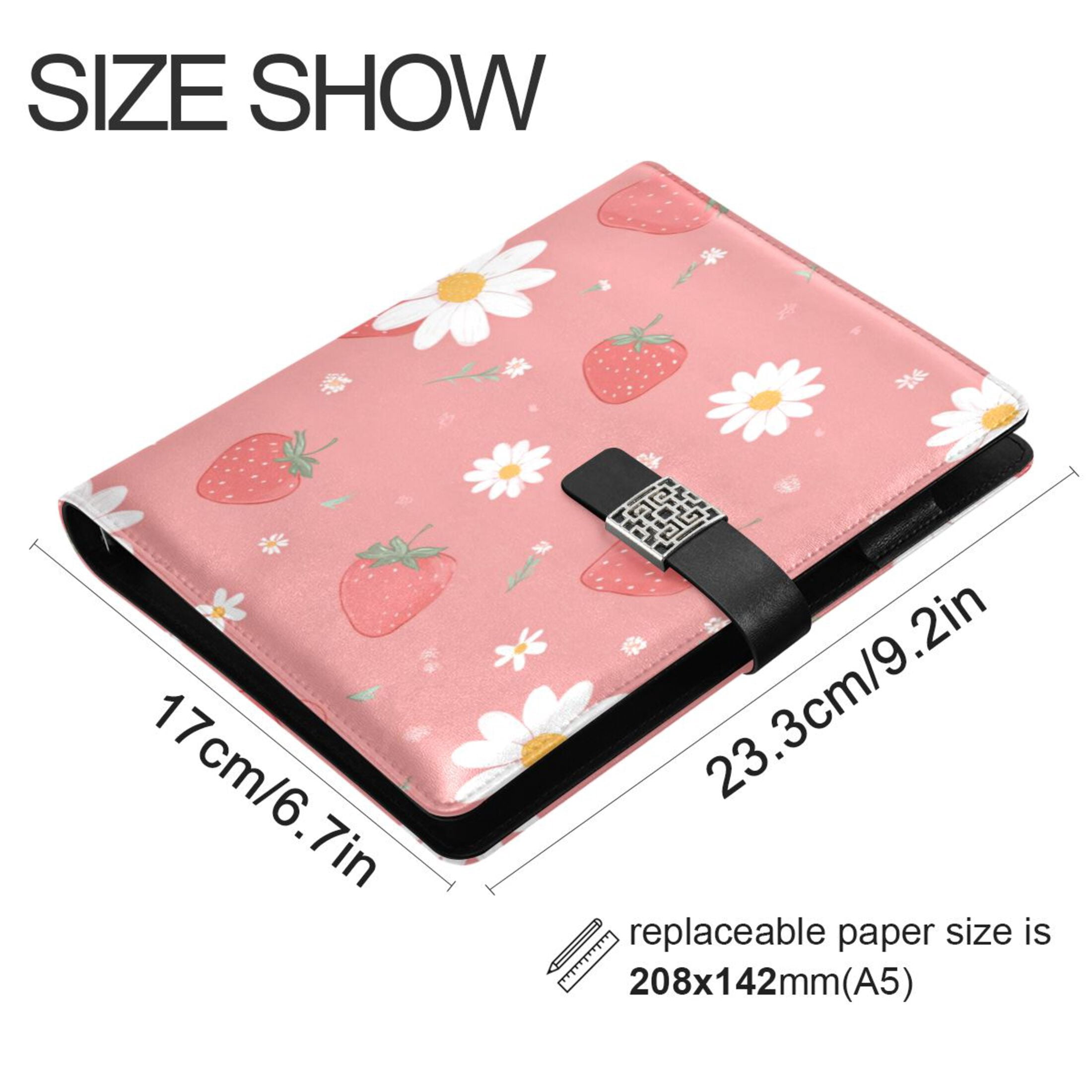 Leather Planner Leather Notebook Notebook Journal Binder Design Pen Pocket Design Convenient for Storage Yummy Cute Pink Strawberries