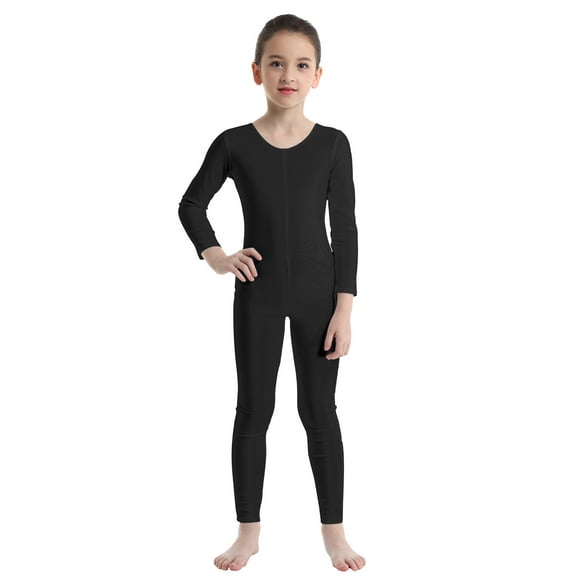 MSemis Full Body Catsuit Kids Girls One Piece Ballet Dance Gymnastic Leotard Black 3-4