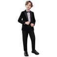 thumbnail image 2 of Kids British Style Suit Set, 5-Piece Blazer Pants Shirt Bow Tie Set for Boys, Flower Boy Wedding Pageant Piano Recital Outfit, First Birthday Party Suit Black 100, 2 of 7