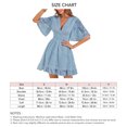 thumbnail image 6 of Sarapandan Deep V Ruffle Hem Dress Bell Sleeve High Waist Shirred Flowy A Line Elegant Half Sleeves Ruffle Dress Grayish Blue M, 6 of 6