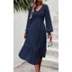 thumbnail image 3 of Vestidos de primavera PRETTYGARDEN para mujer 2024, manga larga, cuello en V, lunares suizos, volantes fruncidos, vestido largo bohemio de gasa y gasa (azul marino, grande), 3 of 7