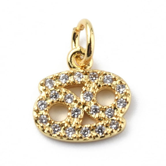 Brass Micro Pave Cubic Zirconia Charms Cadmium Free & Lead Free Constellation Charms with Jump Rings Real 18K golden Plated Cancer 10x10.5x1.5mm Hole: 3.4mm