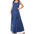 thumbnail image 3 of Sakkas Riva Women's Sleeveless Chemise + Over Dress Medieval Celtic Renaissance - Navy - L/XLP, 3 of 5