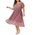 thumbnail image 2 of DARING DIVA Plus Size Ditsy Floral V Neck Smocked Waist Midi Dress 4X Burgundy, 2 of 6