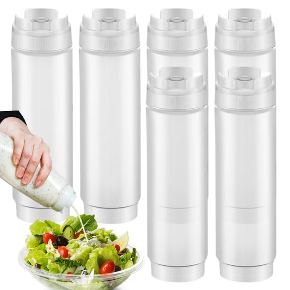 6 Pack 16oz Clear Plastic Squeeze Condiment Bottles, BBQ Sauce Dispenser Bottles for Kitchen Picnic Restaurant