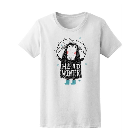 Hello Wniter Cute Furry Sheep Tee Women's -Image by Shutterstock
