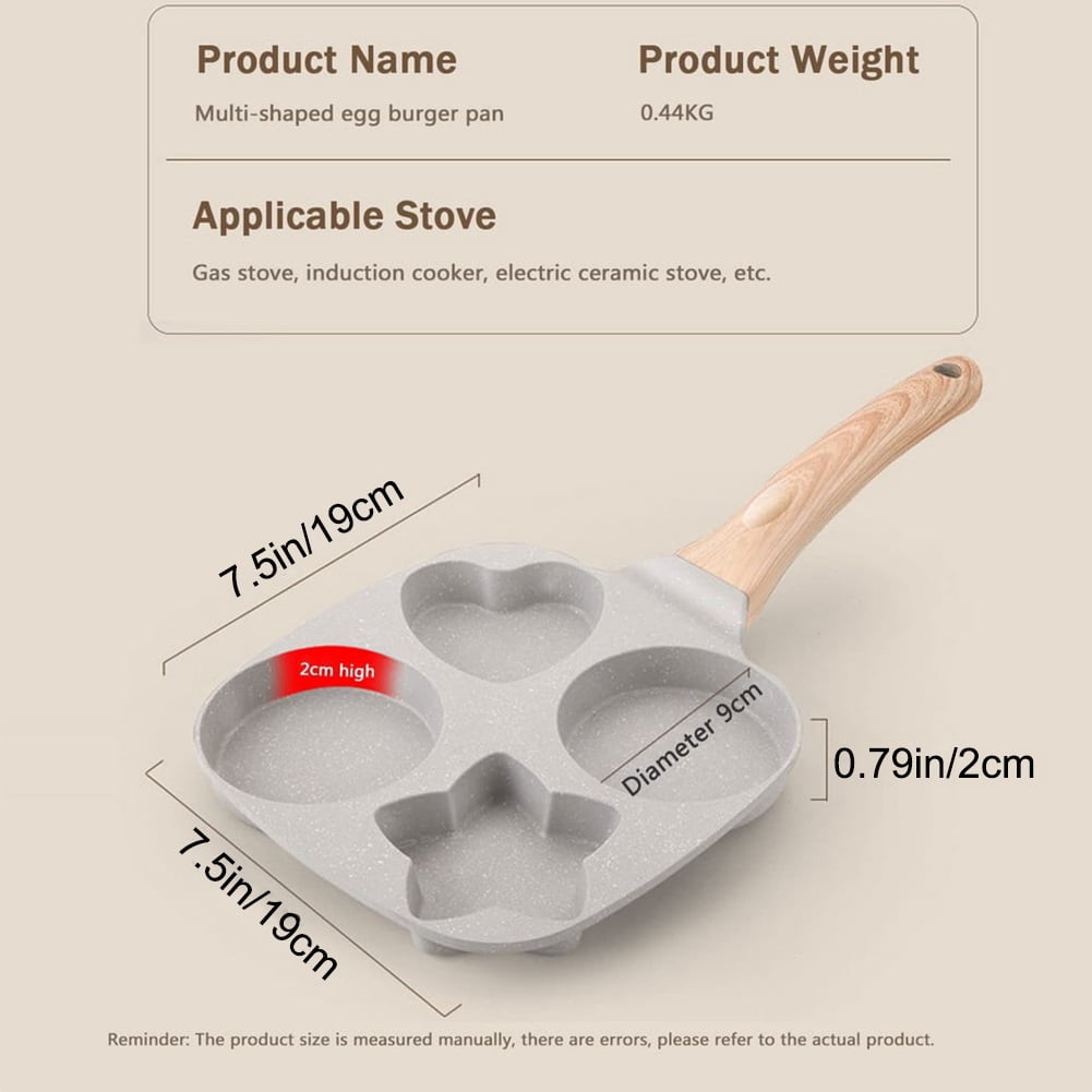 1 Set 4 Hole Skillet with Handle, Non Stick Egg Frying Pans 4 Holes Shapes, Nonstick Shape Pancake Pan, Breakfast Cooking Omelette Cookware for Pancakes Sausage Burger Omelet, Easy to Clean