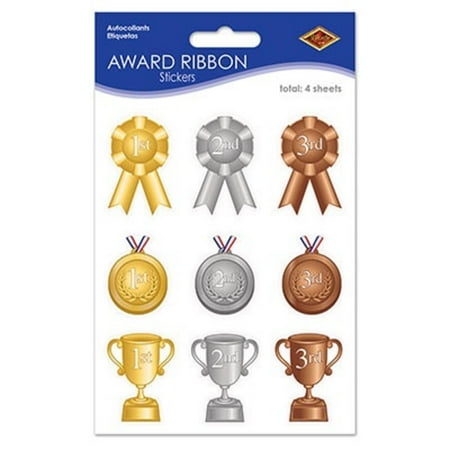 Fan Club Sticker - Club Pack of 48 Gold, Silver and Bronze Award Ribbon Stickers 7.5
