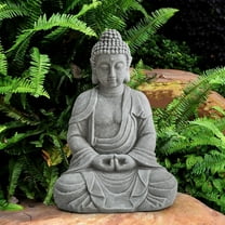 Sunjoy Buddha Statue 14.17 in. L x 11.42 in. W x 20.08 in. H Large Sized Buddha Garden Statue Gray Decorative Outdoor Buddha Statue