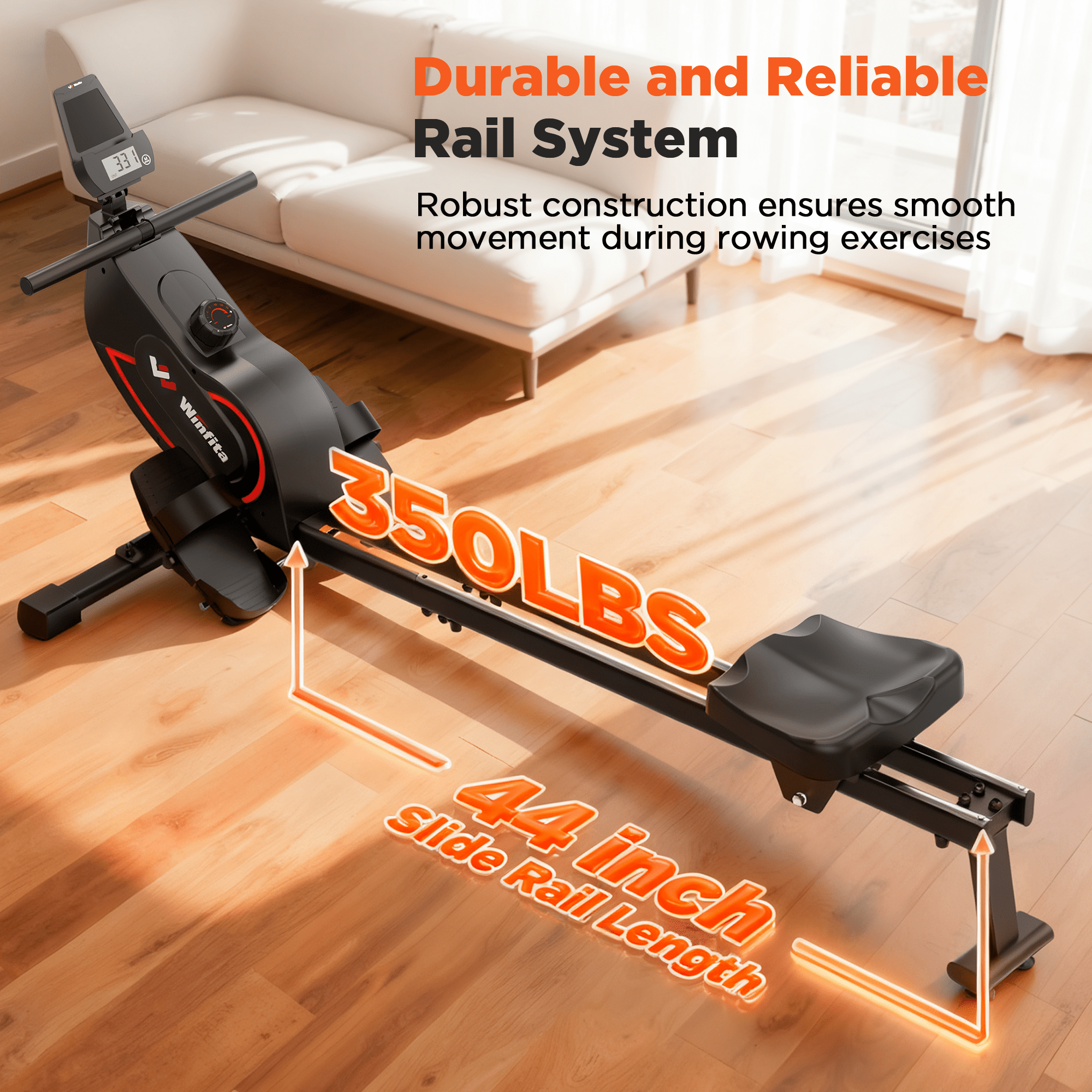 Winfita Magnetic Rowing Machine, 115LBS Max Resistance, 16 Levels, Home Gym Exercise, App Compatible, Tablet Holder, 350LB Capacity