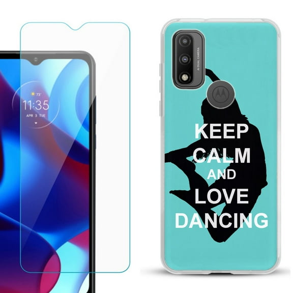 Slim-Fit Gel TPU Phone Case for Motorola Moto G Pure, with Tempered Glass Screen Protector, by OneToughShield ® - Keep Calm / Dancing