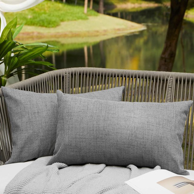 Almohadas de exterior para muebles de patio, fundas de almohada impermeables, cojín cuadrado de jardín, fundas de almohada de lino para patio, tienda de campaña, sofá, 18.0 x 18.0 in, 2 unidades