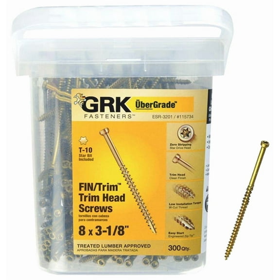 GRK Fasteners 115734 UberGrade Star Trim Head Steel Construction Screws, #8 x 3-1/8 in