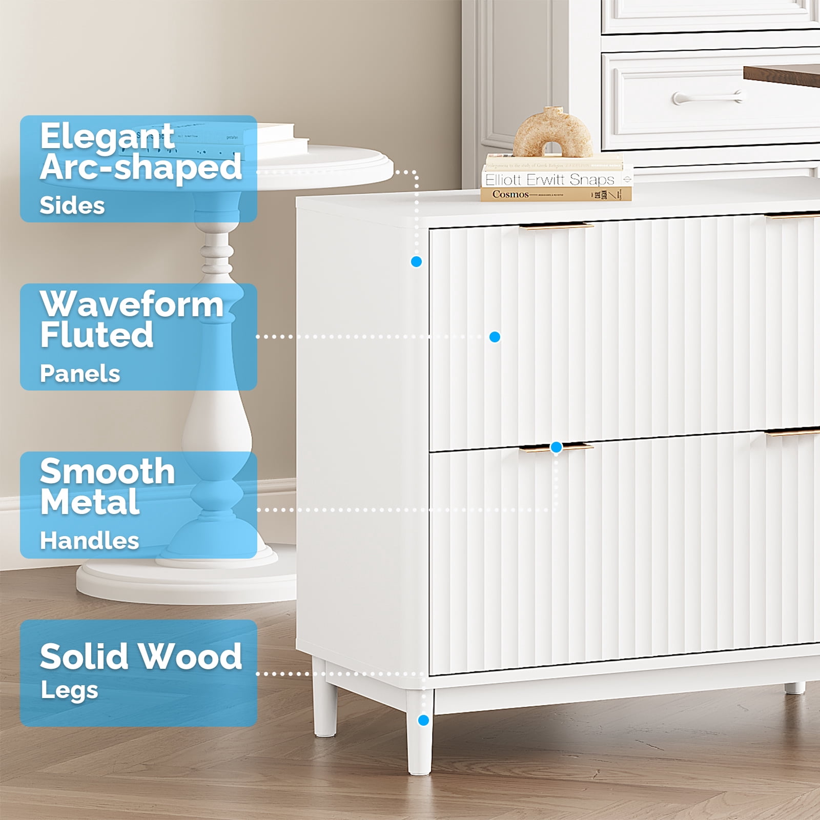 Ktaxon Wood 2-Drawer File Cabinet Office Filing Organizer for Home Office, Filing Cabinet Nightstand for Letter Legal A4 Size File Folder Storage, White