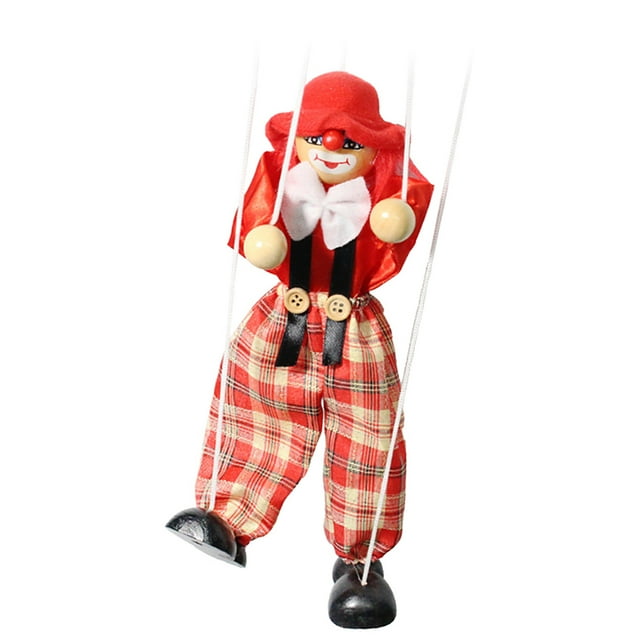 Bewildely Marioneta de línea de tracción, marioneta de mano, juguete interactivo para padres e hijos, payaso manual para niños, juguete Juguetes Rojo