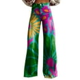 thumbnail image 2 of Women's Casual Pants 2025 New Summer Flower Wide Leg Pants Lightweight And Loose Casual Colorful Pants Imitation Jeans,Green Women's Casual Pants L, 2 of 4