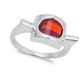 thumbnail image 4 of Simulated Garnet Solitaire Rounded Oval Ring .925 Sterling Silver Band Red CZ Female Size 7, 4 of 4