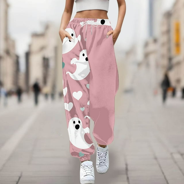 WILLBEST Pantalones Casuales para Mujer, Cómodos Pantalones Deportivos con Estampado de Halloween, Cintura Elástica Suave, Ideales para Uso Diario y Relajación 21 Grande