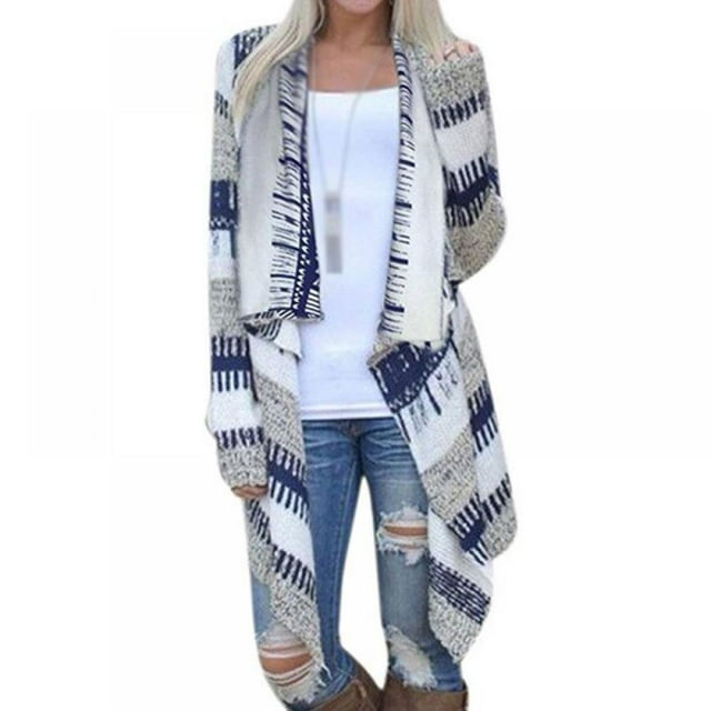 Cardigan en Tricot à Manches Longues Ouvert pour Femmes avec Ourlet Asymétrique