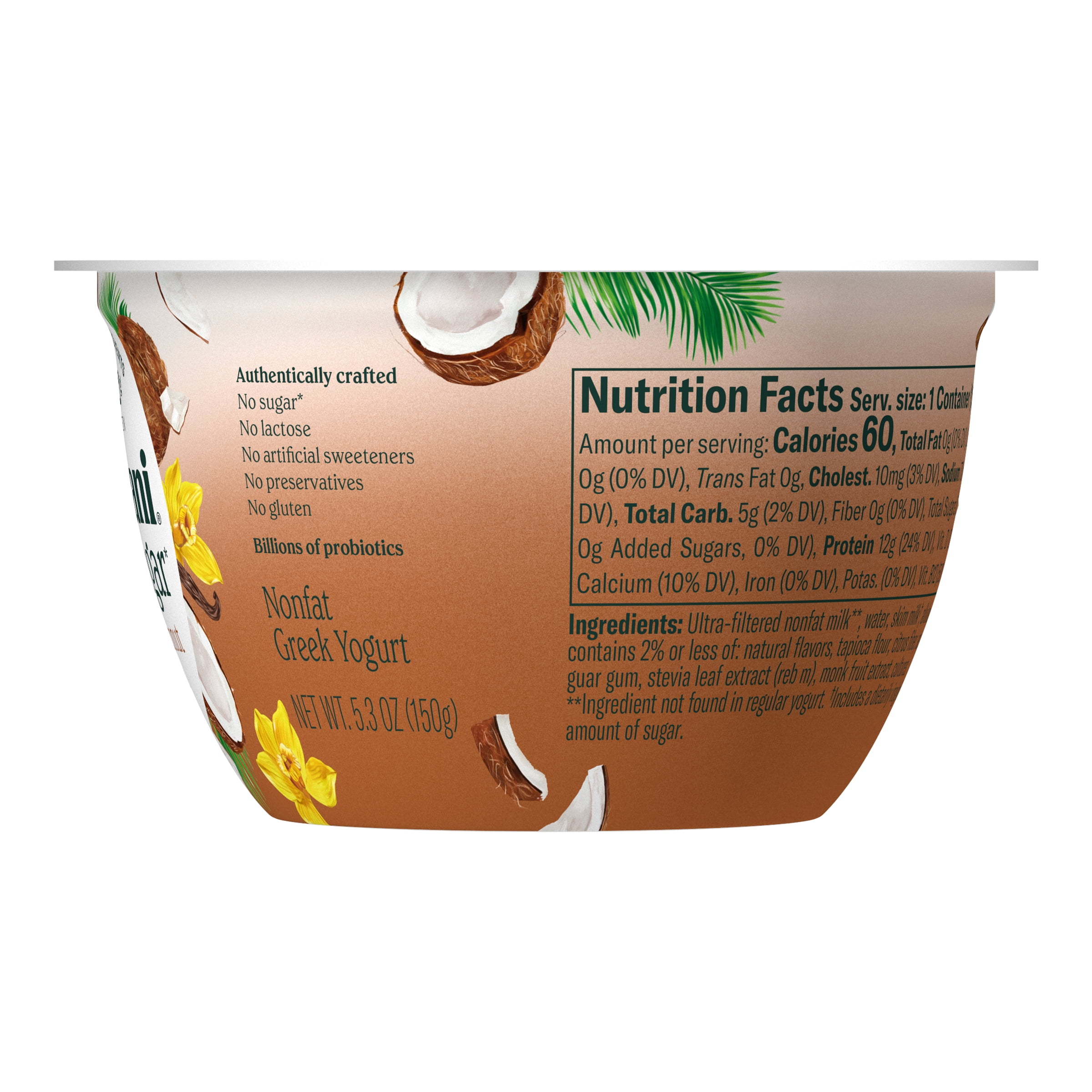 Chobani Zero Sugar Non-Fat Greek Yogurt Toasted Coconut Vanilla 5.3 oz Cup