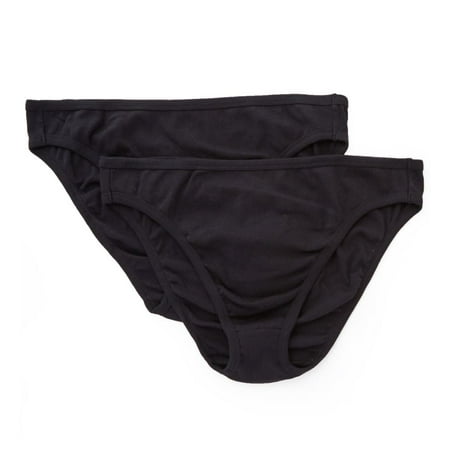 Women s Cottonique W22207 Latex Free Organic Cotton High Cut Panty - 2 Pack (Black 10)