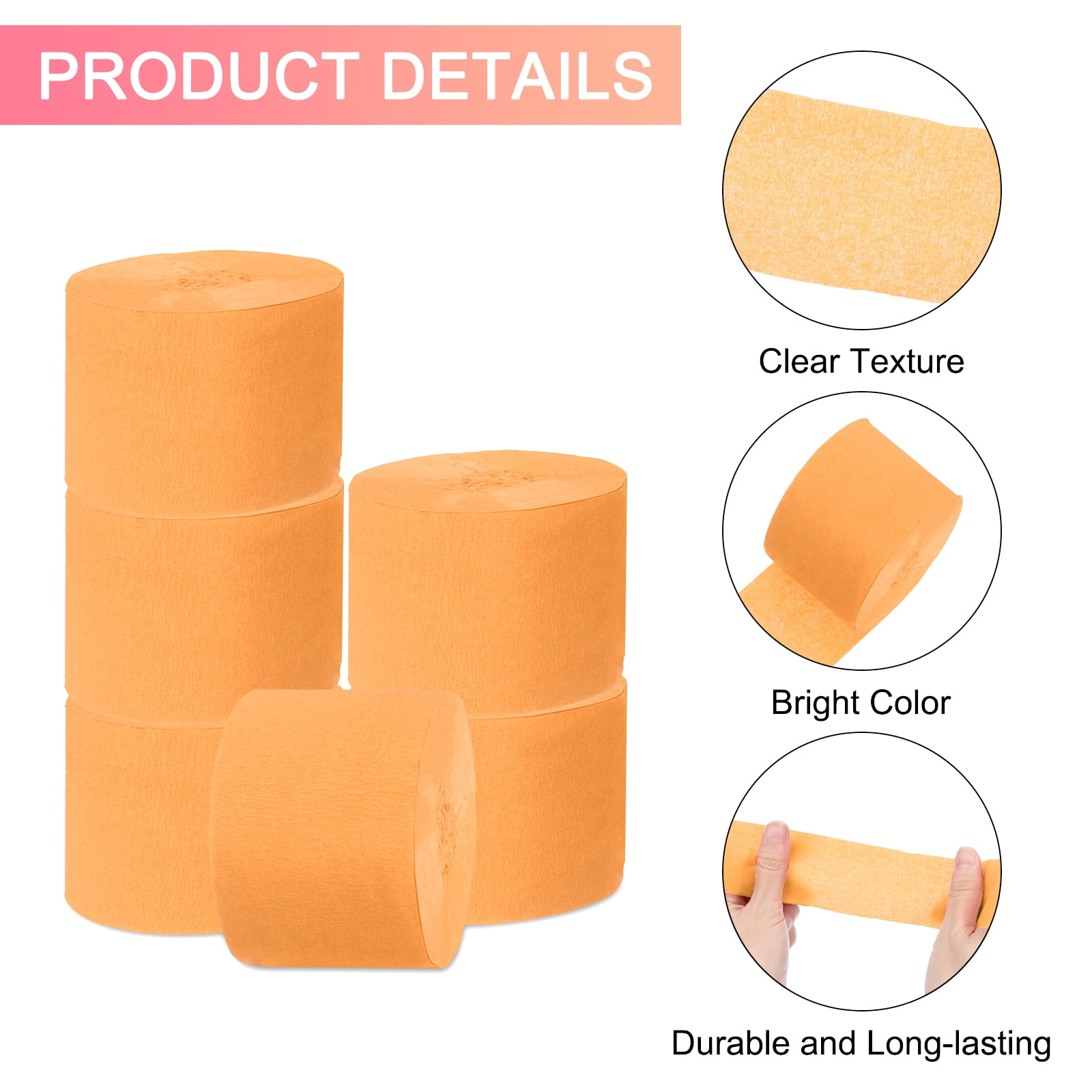 Unique Bargains 10Pcs Crepe Paper Streamers for Party Light Orange 1.8in x 82ft