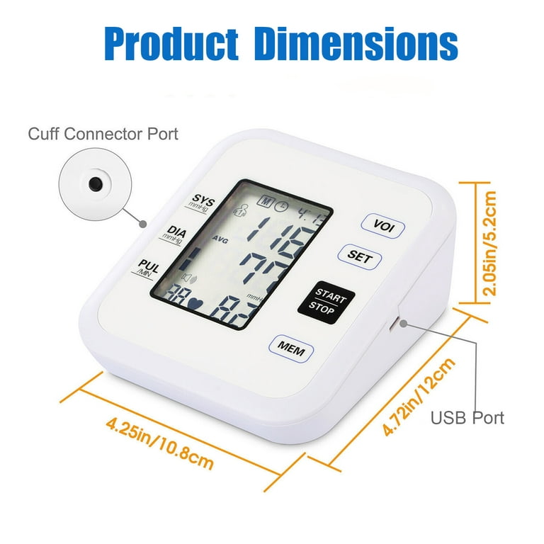 Doosl Blood Pressure Monitor, Home Use Automatic Upper Arm Blood Pressure  Cuff with Large LCD Display, 2 Users, 240 Recordings, White 