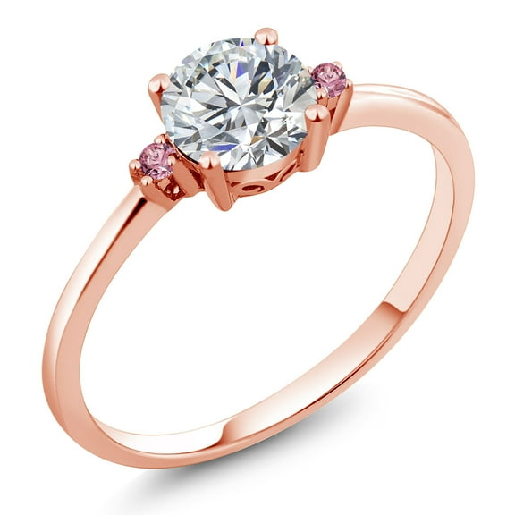 Gem Stone King 10K Rose Gold Lab Grown Diamond and Pink Lab Grown Diamond Engagement Ring for Women | 0.77 Cttw | Round 6MM | Gemstone April Birthstone | Size 9